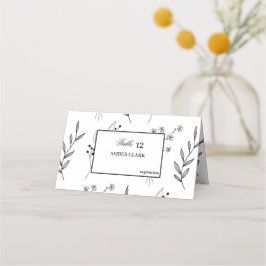 Cartão De Mesa Casamento Floral Boho de Canto Negro e Branco