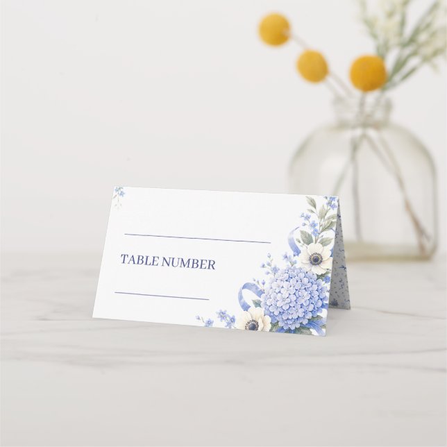 Cartão De Mesa Casamento Floral Boho Flores Azul Marinho (Frente)