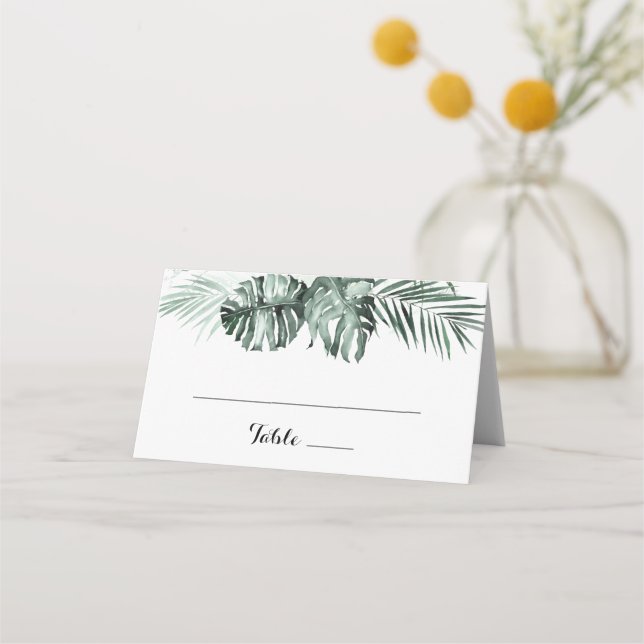 Cartão De Mesa Casamento Floral Branco Tropical Greenery (Frente)