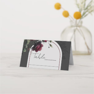 Cartão De Mesa Casamento Floral Cinza Sombrio de Rosas Vermelhas 