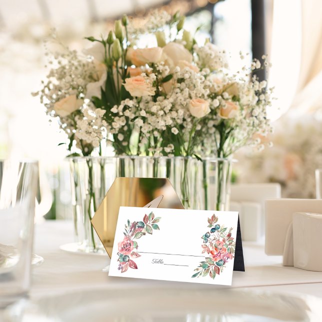 Cartão De Mesa Casamento Floral Com Aquarela (Criador carregado)