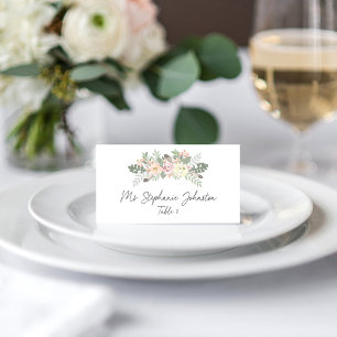 Cartão De Mesa Casamento Floral com Monograma Boho em Rosa e Dour