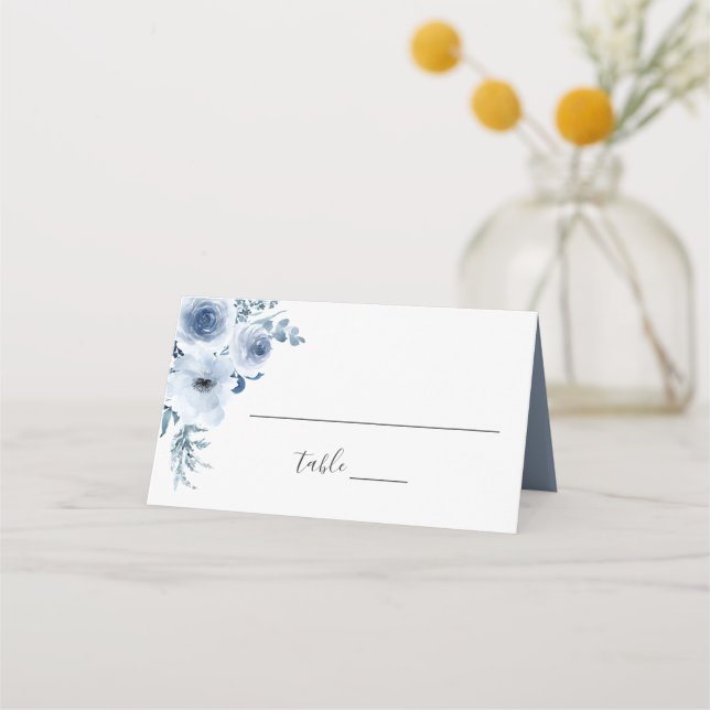 Cartão De Mesa Casamento Floral da Boêmia Azul com Água-Vedante (Frente)
