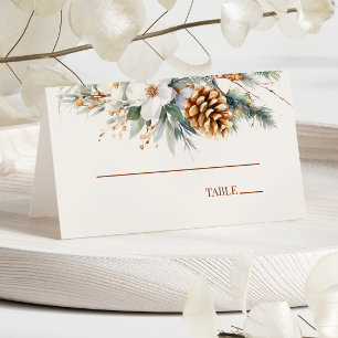 Cartão De Mesa Casamento Floral das Flores de Pinheiros de invern