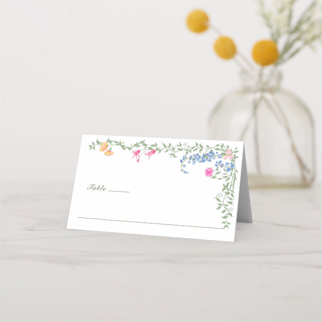 Cartão De Mesa Casamento Floral das Flores Selvagens de Aquarela  (Frente)