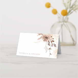 Cartão De Mesa Casamento Floral de Beige Boêmian Moderno