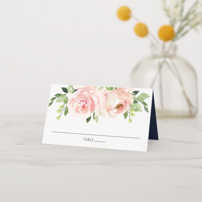 Cartão De Mesa Casamento Floral de Blush de Aquarela Elegante (Frente)