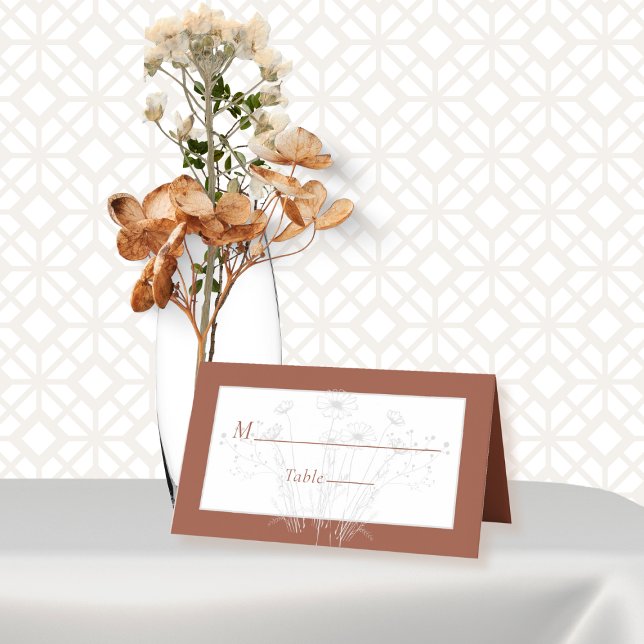 Cartão De Mesa Casamento Floral de Boho de Cinza Branca Minimal T (Criador carregado)