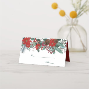 Cartão De Mesa Casamento Floral de Borda de Poinsettia Vermelha