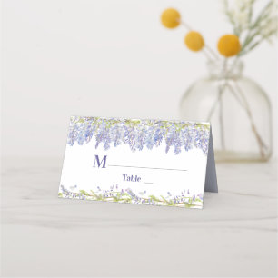Cartão De Mesa Casamento Floral de Cor Azul e Púrpura