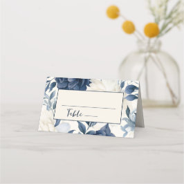 Cartão De Mesa Casamento floral de cor azul-marinho Dusty e branc