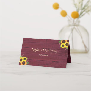 Cartão De Mesa Casamento Floral De Girassol De Madeira Vermelha R
