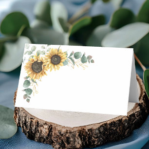 Cartão De Mesa Casamento Floral de Girassol Eucalyptus Greenery