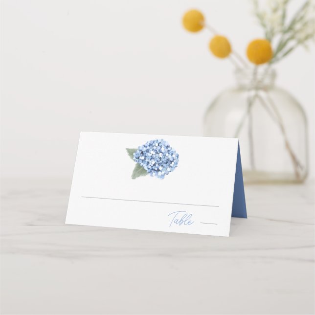 Cartão De Mesa Casamento Floral de Hydrangea Azul Elegante (Frente)
