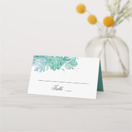 Cartão De Mesa Casamento floral de inverno menta. Suculentas aqua
