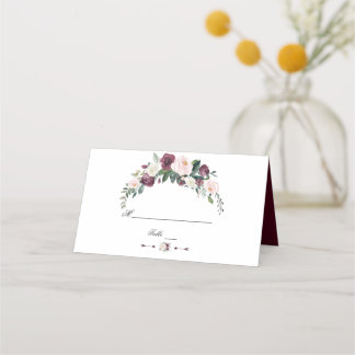 Cartão De Mesa Casamento Floral de Ivory, Blush Burgundy
