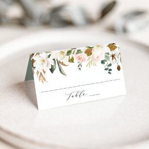 Cartão De Mesa Casamento Floral de Magnólias Brancas Elegantes e