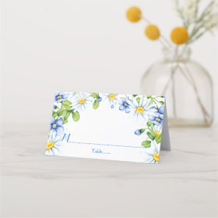 Cartão De Mesa Casamento Floral de Margarida Branca Azul