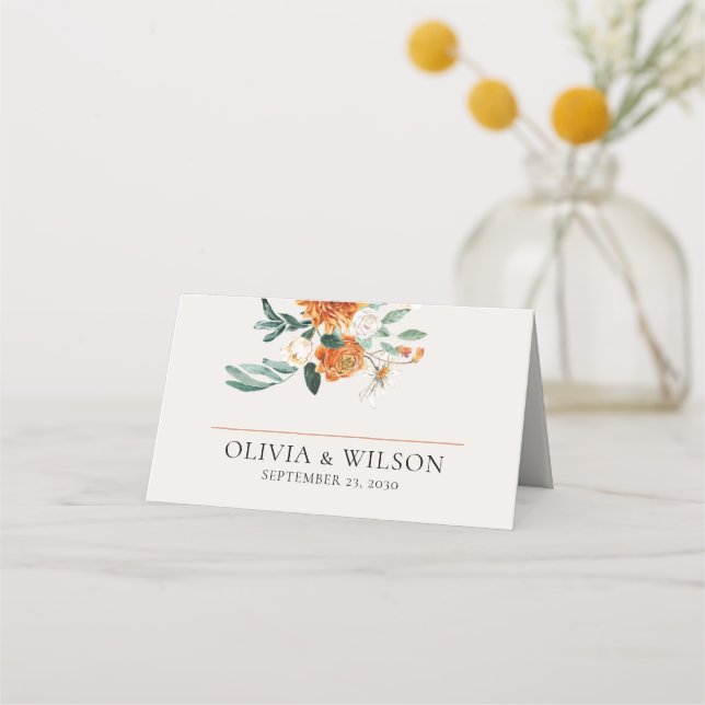 Cartão De Mesa Casamento Floral de Orange Boho Fall (Frente)