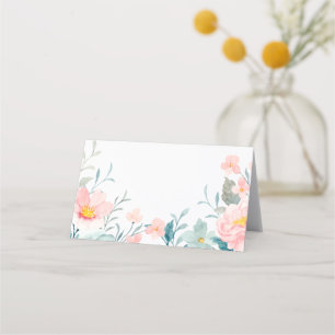Cartão De Mesa Casamento Floral de Pastel Teal Pink Watercolor
