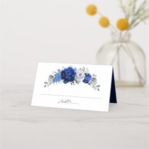 Cartão De Mesa Casamento Floral de Prata Branca Real