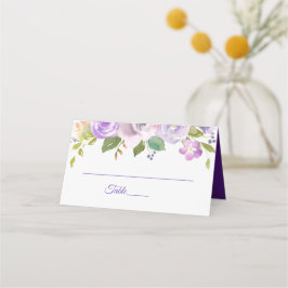 Cartão De Mesa Casamento Floral de Púrpura Elegante e Dourada Wat