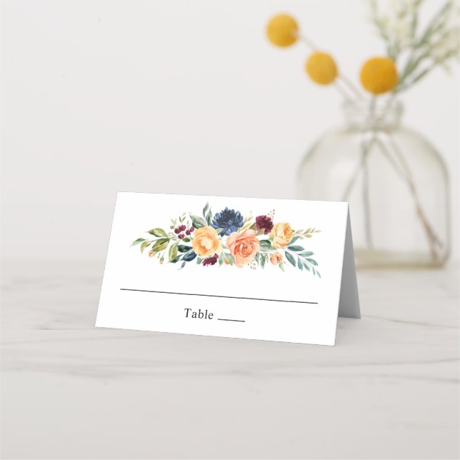Cartão De Mesa Casamento Floral de Queda Personalizada (Frente)