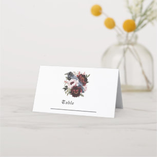 Cartão De Mesa Casamento Floral de Raven com Aquarela Gótica