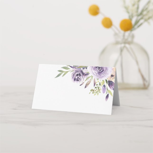 Cartão De Mesa Casamento Floral de Rosa Roxo Elegante (Frente)