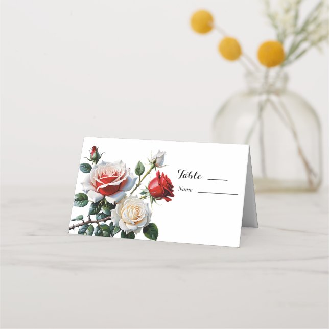 Cartão De Mesa Casamento floral de rosas brancas rosa bonito  (Frente)