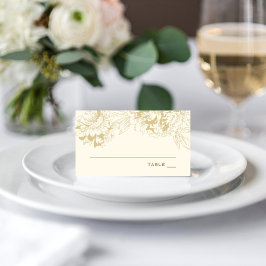 Cartão De Mesa Casamento Floral Dourado de Peony Elegante Champag