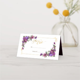 Cartão De Mesa Casamento Floral Dourado Púrpura Cor de Água Rosa