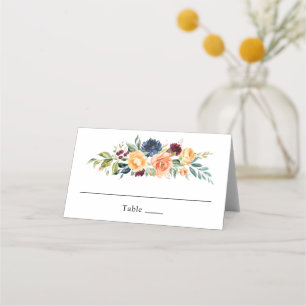 Cartão De Mesa Casamento Floral Elegante em Aquarela de Outono
