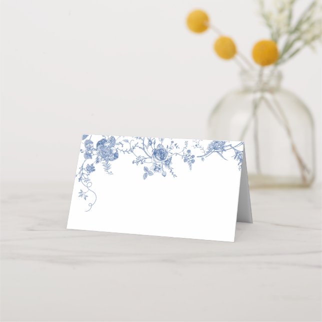 Cartão De Mesa Casamento Floral Francês Azul Vitoriano Elegante (Frente)