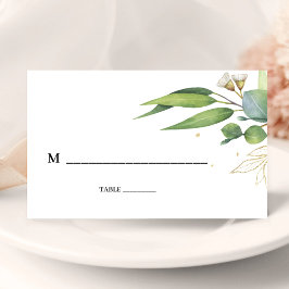 Cartão De Mesa Casamento Floral Geométrico de Verdura de Eucalipt