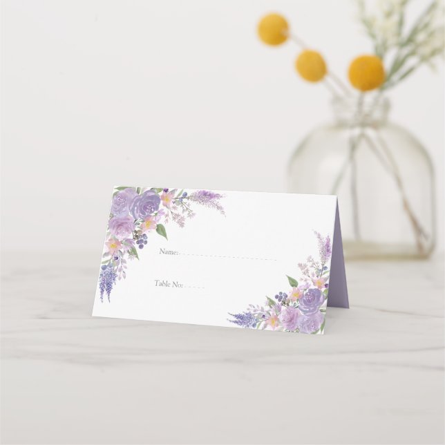 Cartão De Mesa Casamento Floral Mauve Script da Lavanda Lilac Mod (Frente)