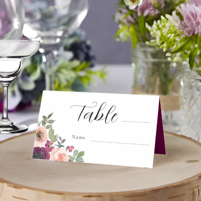 Cartão De Mesa Casamento Floral Minimalista Burgundy (Criador carregado)