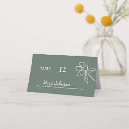 Cartão De Mesa Casamento Floral Mínimo Verde Florestal