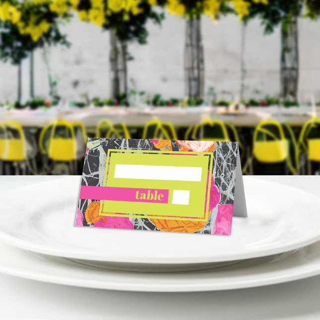 Cartão De Mesa Casamento Floral Moderno Máximo Marmoreado (Criador carregado)