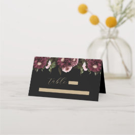 Cartão De Mesa Casamento Floral Negro Elegante