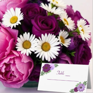 Cartão De Mesa Casamento Floral Peônia Roxa