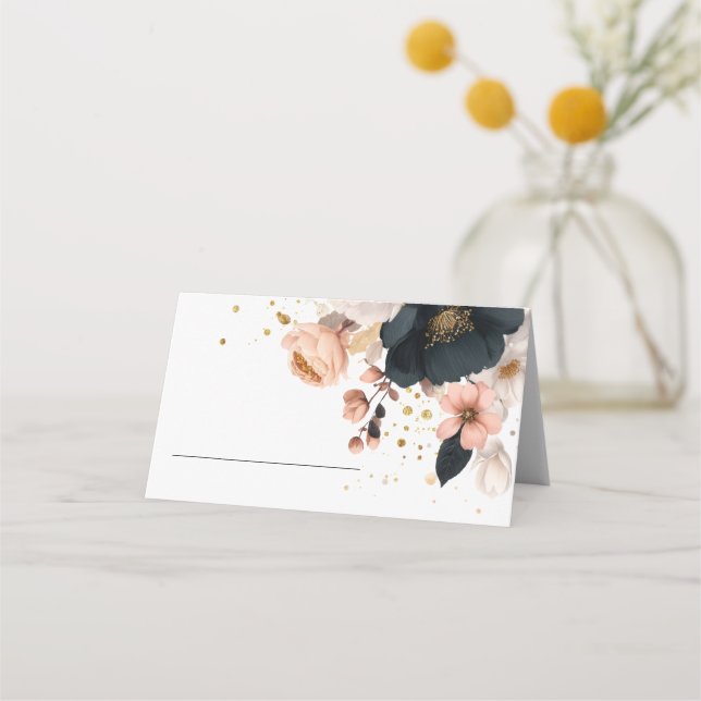 Cartão De Mesa Casamento Floral Personalizado Elegante  (Frente)