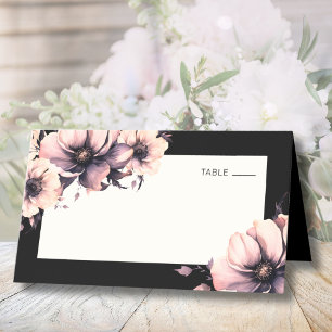 Cartão De Mesa Casamento Floral Preto e Rosa