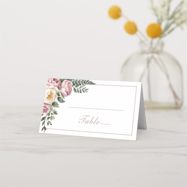 Cartão De Mesa Casamento Floral Romântico de Jardins Rosa e Rosa (Frente)