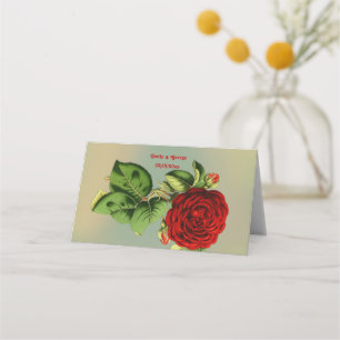 Cartão De Mesa Casamento Floral Romântico de Verão, Rosa vermelha