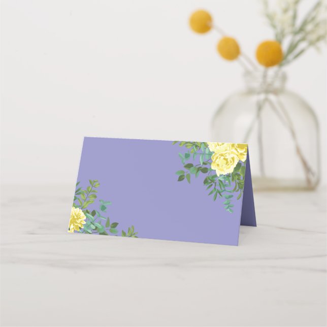 Cartão De Mesa Casamento Floral Rosa Azul Amarelo-Claro e Periwin (Frente)