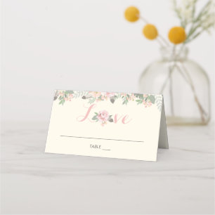 Cartão De Mesa Casamento Floral Rosa Marfim Romântico Dourado