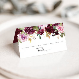 Cartão De Mesa Casamento Floral Rosa Rústico Borgonha e Roxo