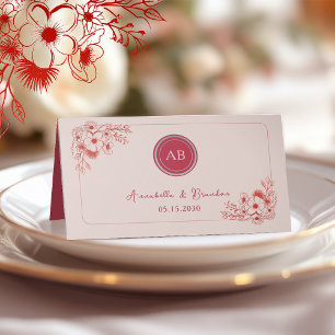 Cartão De Mesa Casamento Floral Rosa Vermelho