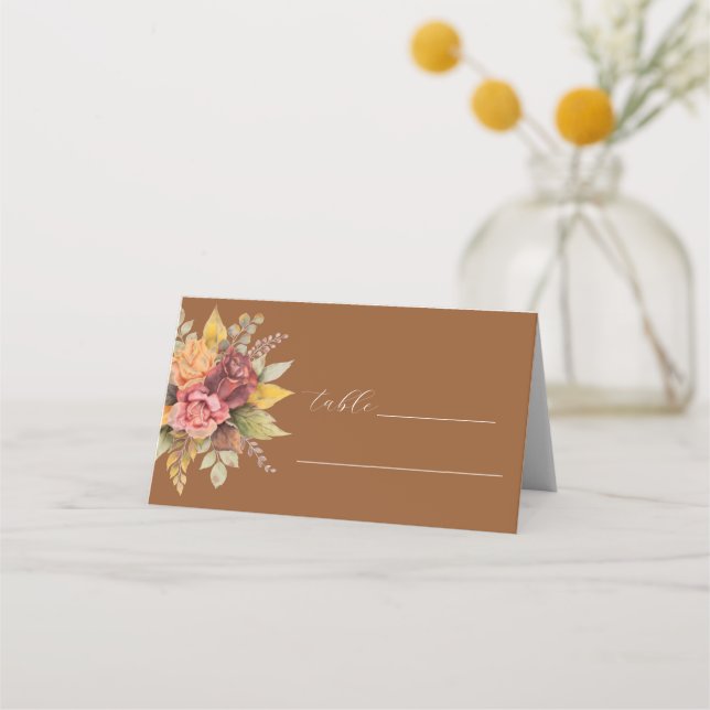 Cartão De Mesa Casamento Floral Russo de Terracotta Boho (Frente)